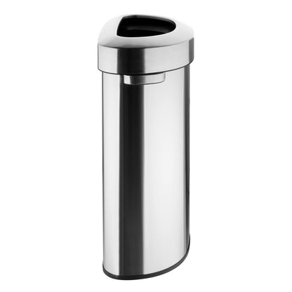 Bolero 'D' Shape Bin with Open Lid Brushed Steel 86Ltr (Anti-fingerprint design | Material: Steel | 875(H)x550(W)x350(D)mm) • PAS-HT463