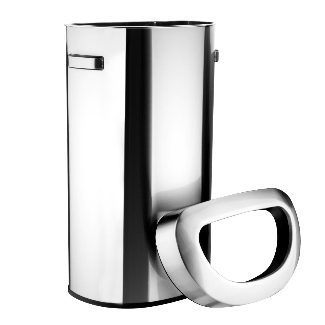 Bolero 'D' Shape Bin with Open Lid Brushed Steel 86Ltr (Anti-fingerprint design | Material: Steel | 875(H)x550(W)x350(D)mm) • PAS-HT463