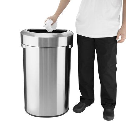 Bolero 'D' Shape Bin with Open Lid Brushed Steel 86Ltr (Anti-fingerprint design | Material: Steel | 875(H)x550(W)x350(D)mm) • PAS-HT463