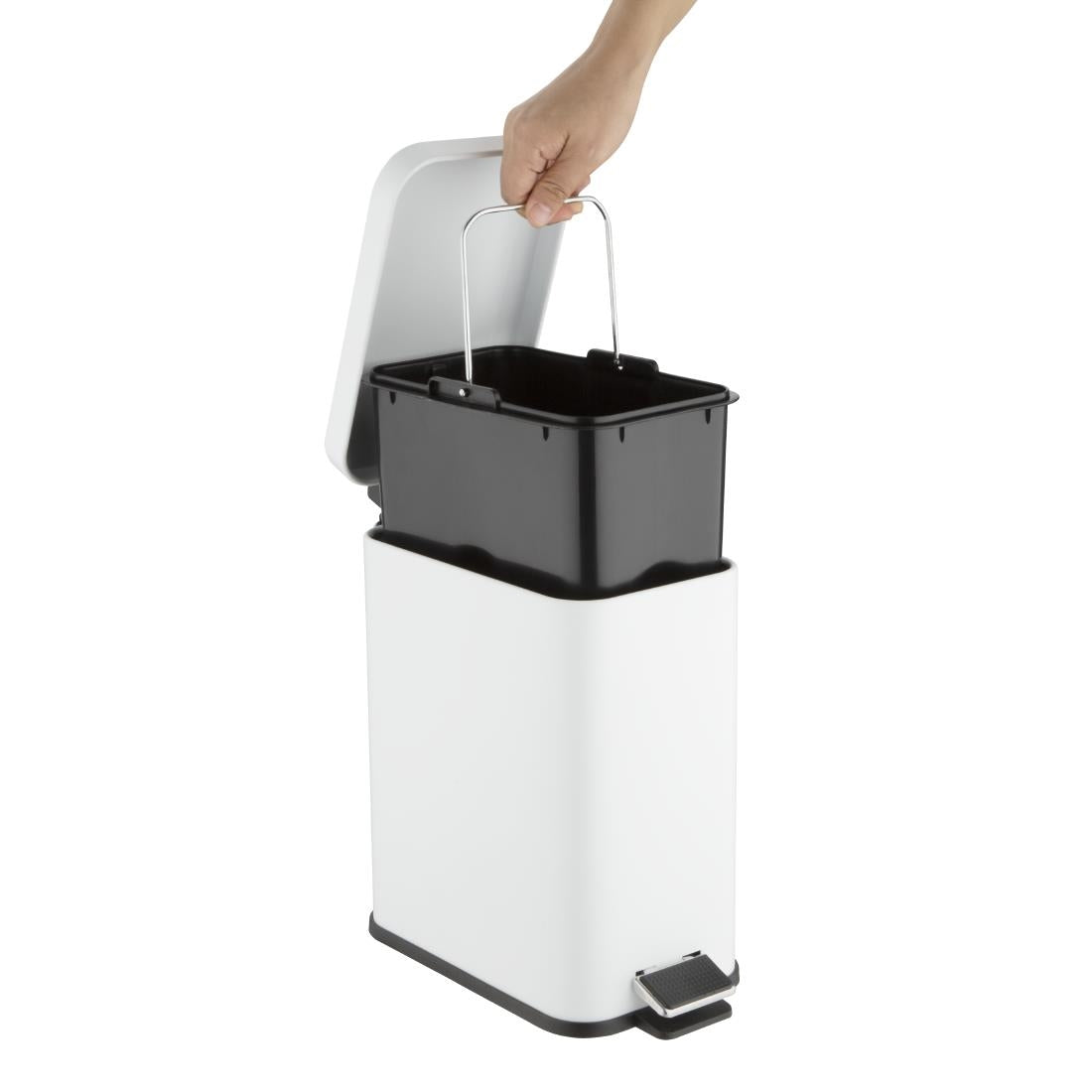 Jantex Slim Pedal Bin White 5Ltr (Soft-Closing Lid | Removable Inner Bin | Material: Steel | 315(H)x285(W)x160(D)mm) • PAS-HT475