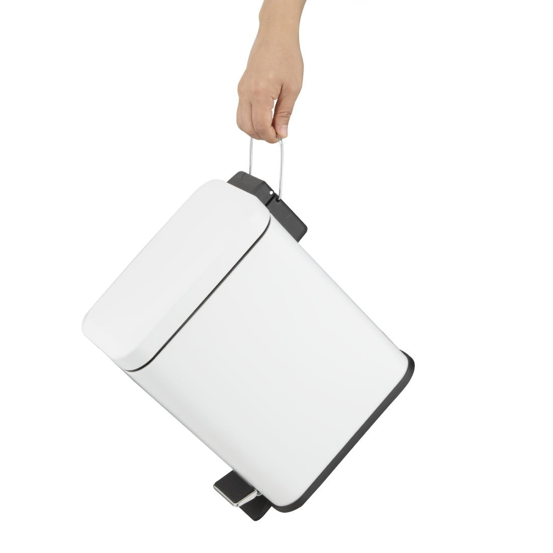 Jantex Slim Pedal Bin White 5Ltr (Soft-Closing Lid | Removable Inner Bin | Material: Steel | 315(H)x285(W)x160(D)mm) • PAS-HT475