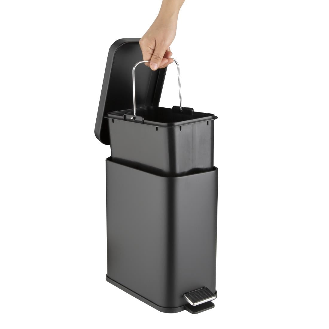 Jantex Slim Pedal Bin Black 5Ltr (Soft-Closing Lid | Removable Inner Bin | Material: Steel | 315(H)x285(W)x160(D)mm) • PAS-HT476
