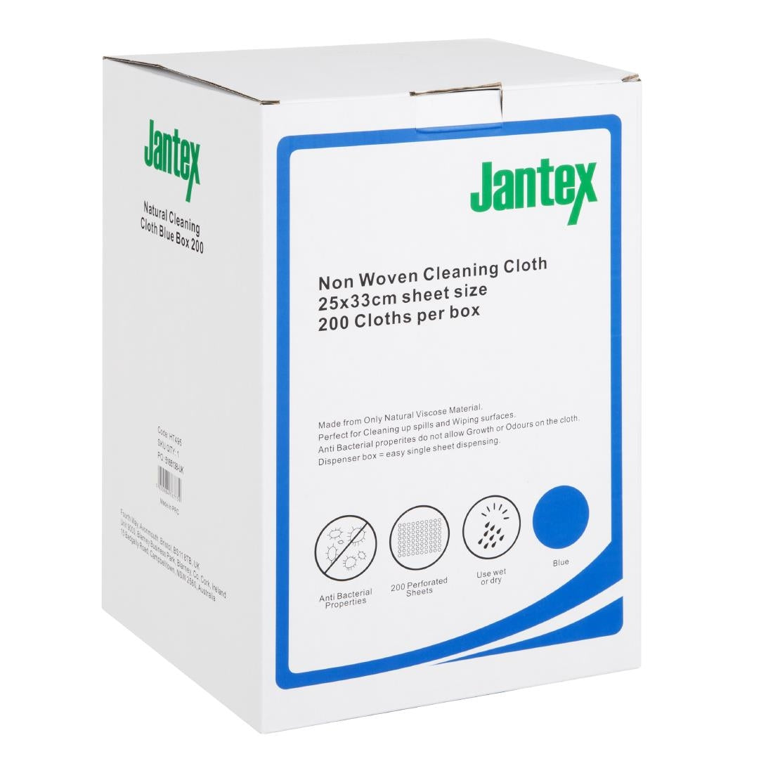 Jantex Green Compostable Cleaning Cloth Blue (200 Pack) (Sheet Size: 330(L)x250(W)mm | Pack Quantity: 200 Sheets) • PAS-HT495