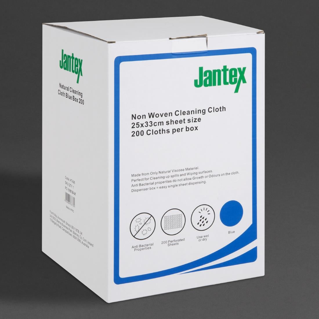 Jantex Green Compostable Cleaning Cloth Blue (200 Pack) (Sheet Size: 330(L)x250(W)mm | Pack Quantity: 200 Sheets) • PAS-HT495