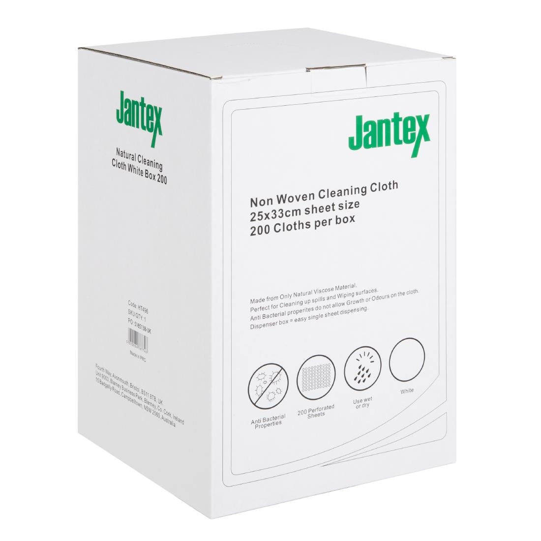 Jantex Green Compostable Cleaning Cloth White (200 Pack) (Sheet Size: 330(L)x250(W)mm | Pack Quantity: 200 Sheets) • PAS-HT496