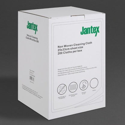 Jantex Green Compostable Cleaning Cloth White (200 Pack) (Sheet Size: 330(L)x250(W)mm | Pack Quantity: 200 Sheets) • PAS-HT496