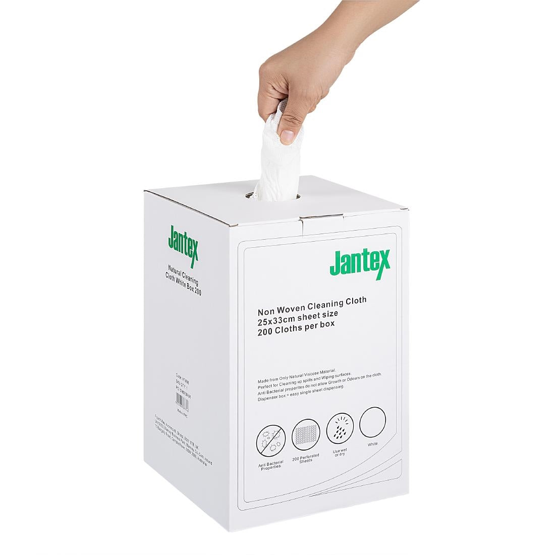 Jantex Green Compostable Cleaning Cloth White (200 Pack) (Sheet Size: 330(L)x250(W)mm | Pack Quantity: 200 Sheets) • PAS-HT496