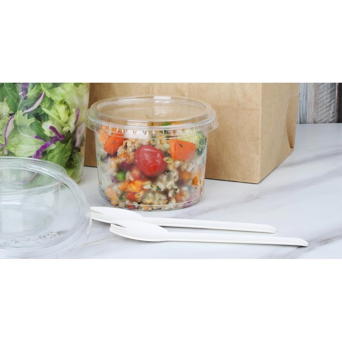 Fiesta Recyclable rPET Flat Lids for Deli Cups 225/340/455ml (300 Pack) (8(H)x119(Ø)mm | Pack quantity: 300) • PAS-HU069