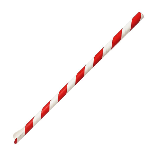 Fiesta Compostable Paper Spoon Straw Red & White Stripe 210x8mm (250 Pack) (210(L)x8(Ø)mm | Pack Quantity: 250) • PAS-HU366