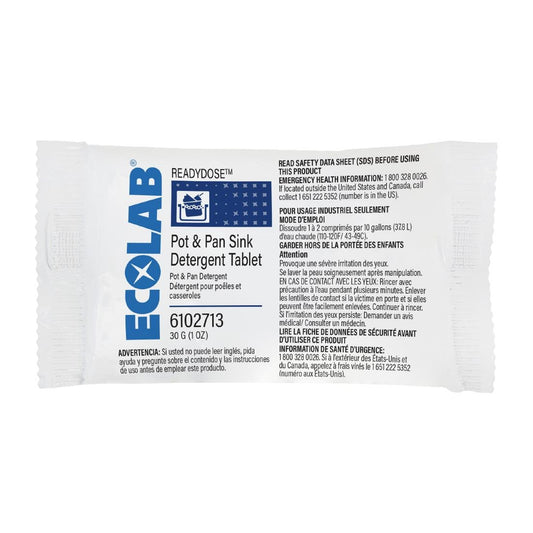 Ecolab ReadyDose Pot and Pan Sink Detergent Tablets 30g (100 Pack) (Pack Quantity: 100x 30g individually wrapped tablets) • PAS-HU617