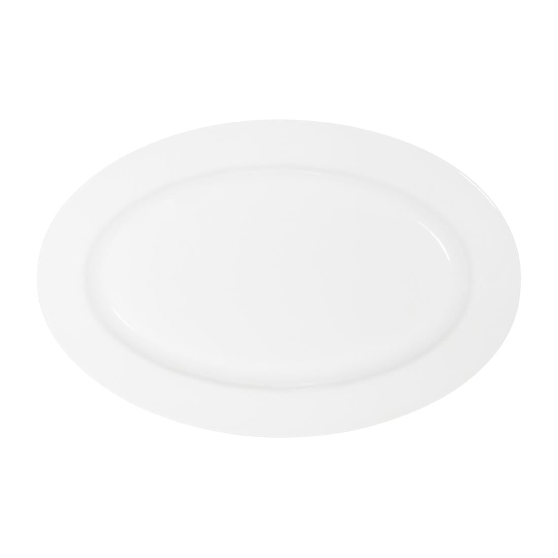 Tablekraft Core Platter Oval Rim Shape White 300x200x28mm (6 Pack) (Dimensions: 300x200x28mm. Material: Porcelain. Pack Quantity: 6) • PAS-HU940