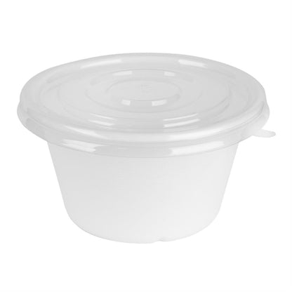 Fiesta Recyclable PET Lids for 400/500ml Bowl Bases (50 Pack) (Fits Fiesta 400ml & 500ml bagasse bowl bases. Pack quantity: 50) • PAS-HW026