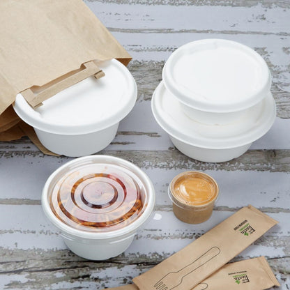 Fiesta Recyclable PET Lids for 400/500ml Bowl Bases (50 Pack) (Fits Fiesta 400ml & 500ml bagasse bowl bases. Pack quantity: 50) • PAS-HW026