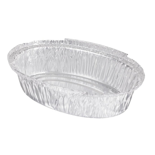 "Fiesta Recyclable Foil Oval Containers 500ml (200 Pack)" (45(H)x188(W)x120(D)mm | Capacity: 500ml | Pack Quantity: 200) • PAS-HW080