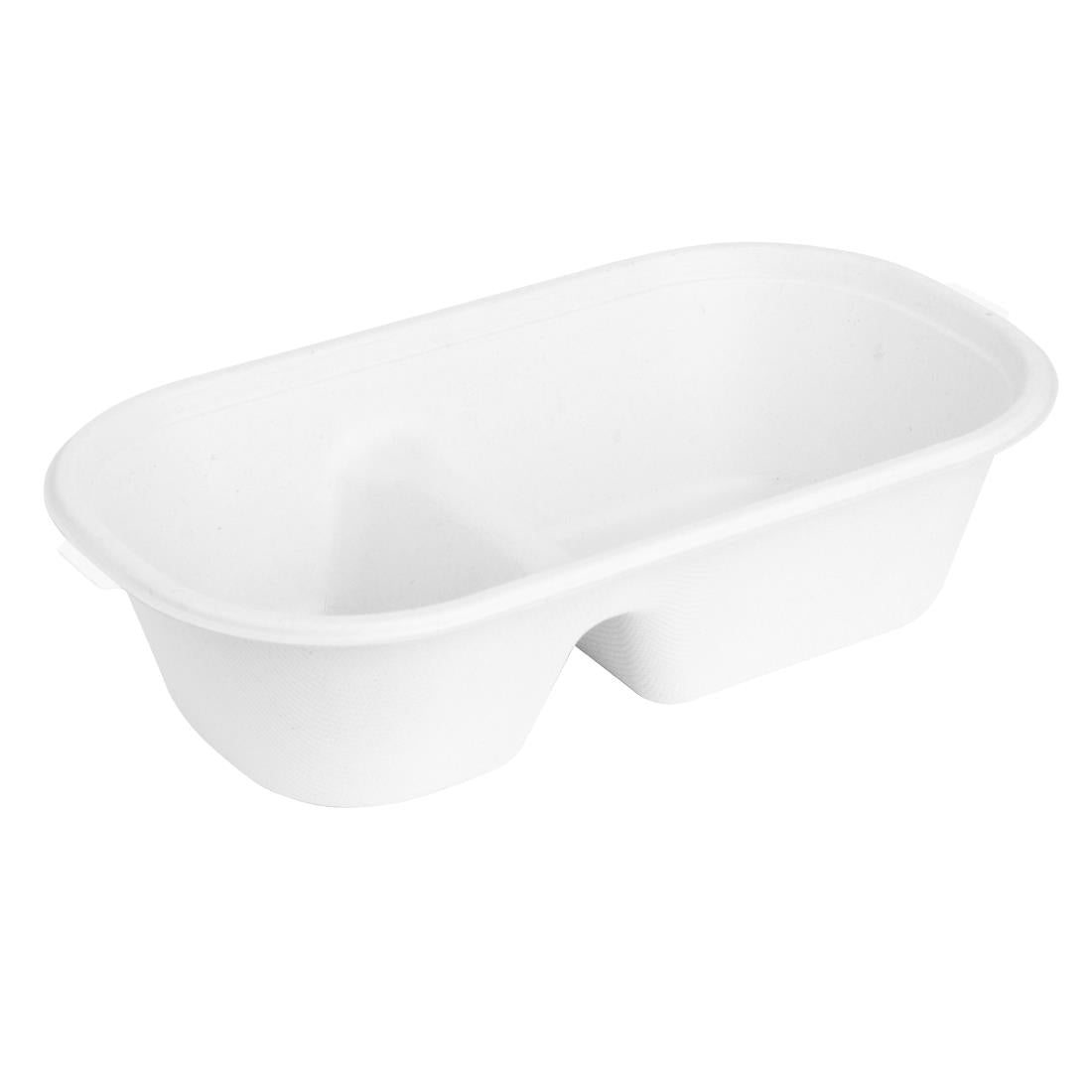Fiesta Compostable Bagasse Oval 2-Compartment Container - 900ml (100 pack) (Pack of 100) • PAS-HW628