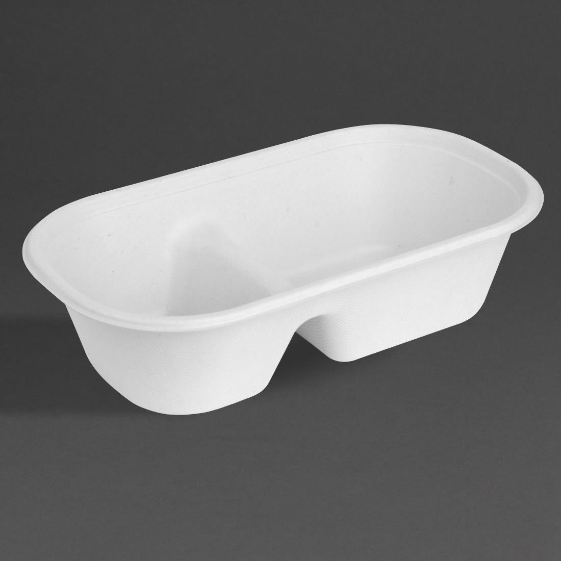 Fiesta Compostable Bagasse Oval 2-Compartment Container - 900ml (100 pack) (Pack of 100) • PAS-HW628