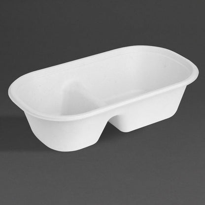 Fiesta Compostable Bagasse Oval 2-Compartment Container - 900ml (100 pack) (Pack of 100) • PAS-HW628