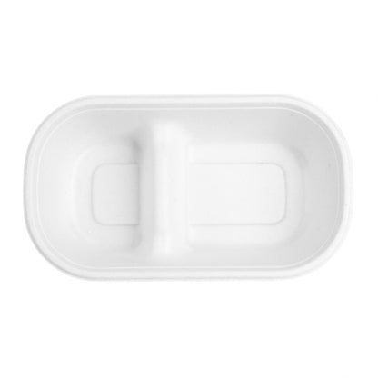 Fiesta Compostable Bagasse Oval 2-Compartment Container - 900ml (100 pack) (Pack of 100) • PAS-HW628