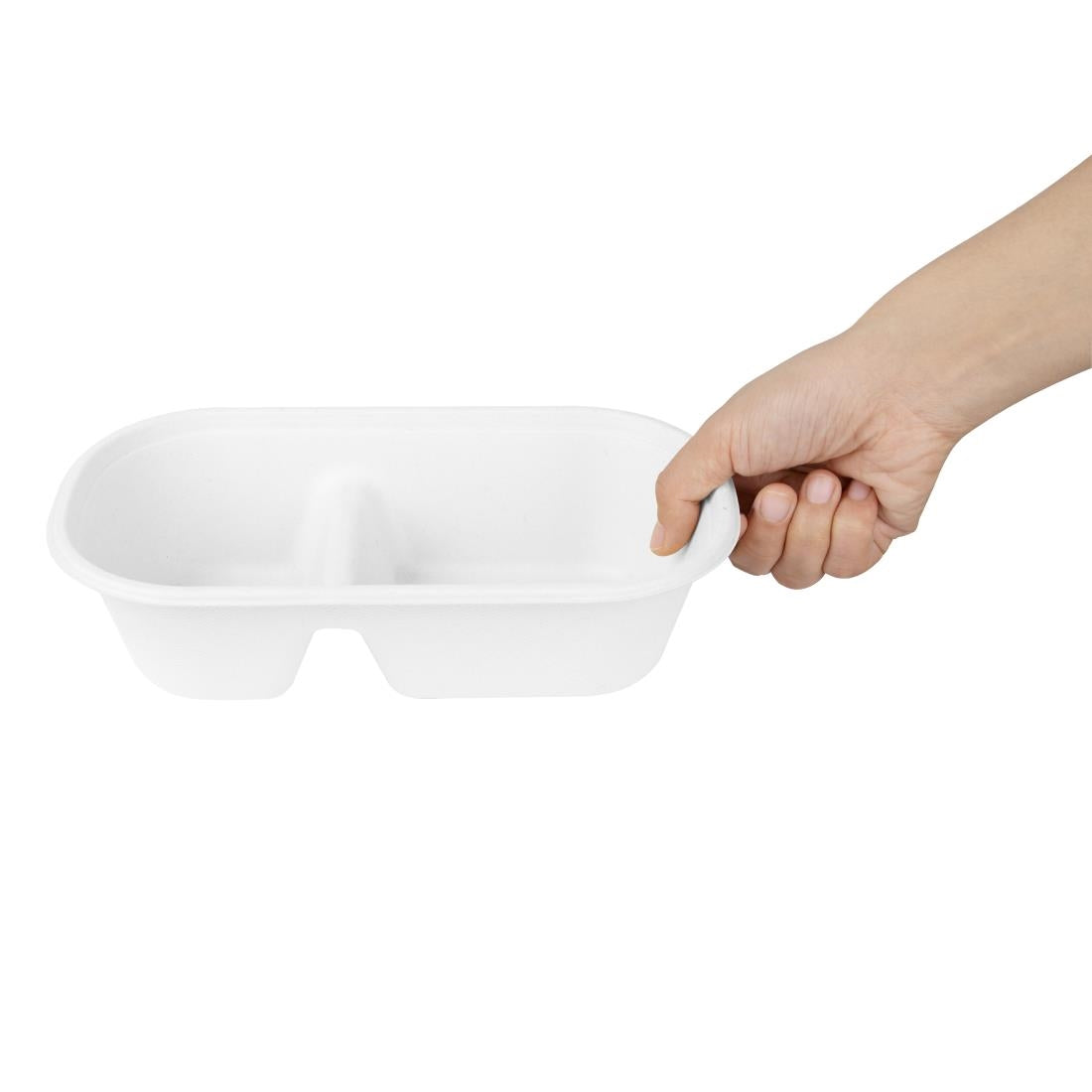 Fiesta Compostable Bagasse Oval 2-Compartment Container - 900ml (100 pack) (Pack of 100) • PAS-HW628