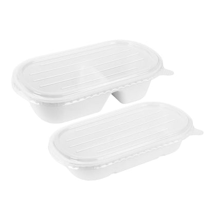 Fiesta Compostable Bagasse Oval 2-Compartment Container - 900ml (100 pack) (Pack of 100) • PAS-HW628