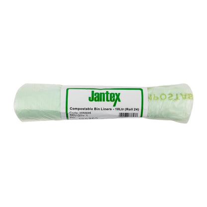 Jantex Green Compostable Bin Liners 10Ltr (24 Pack) (Capacity: 10Ltr. Maximum Weight Capacity: 3-5kg. 445(L)x390(W)mm) • PAS-HW684