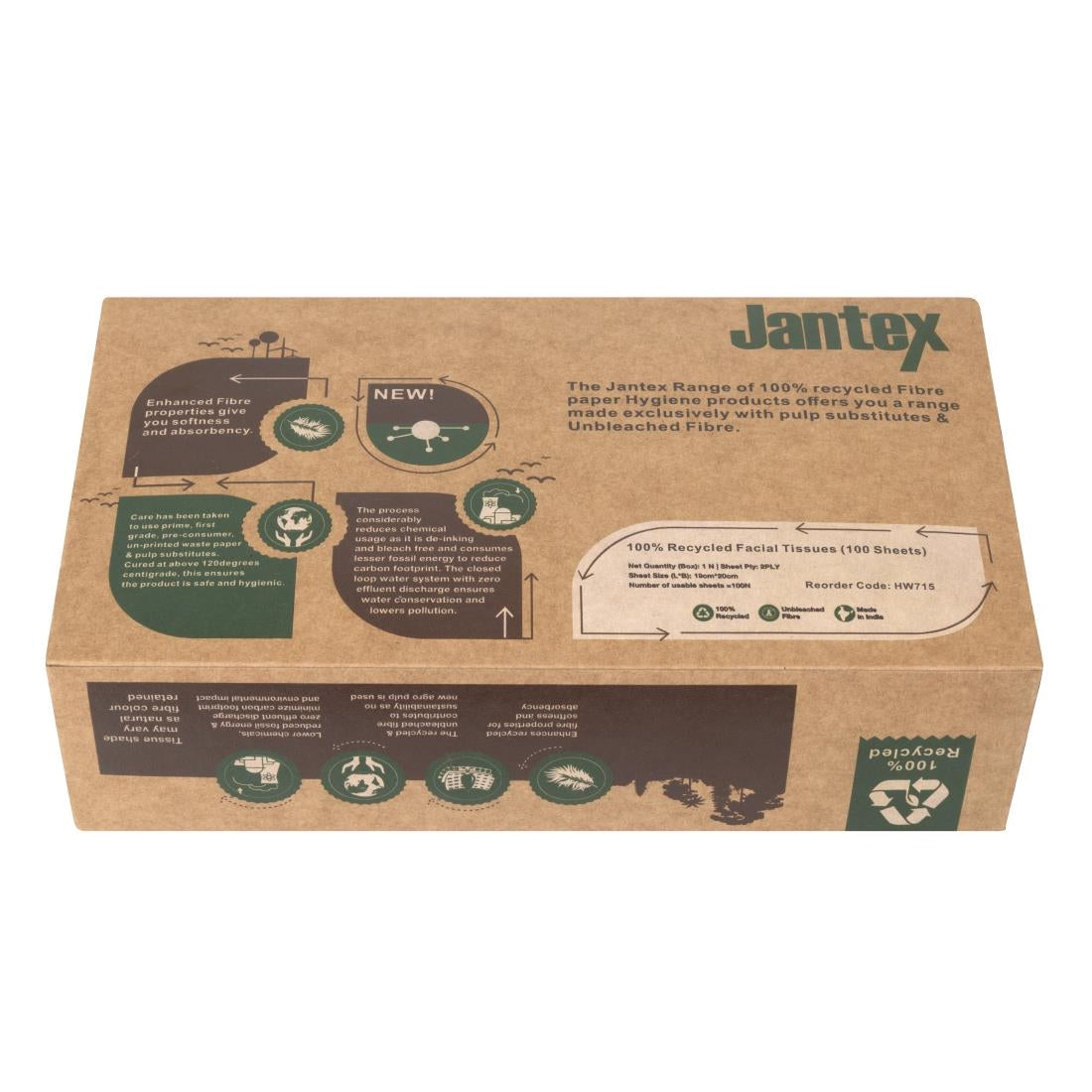 "Jantex Green 100% Recycled Facial Tissues 100 Sheets (36 Pack)" (100 Sheets Per Box | Pack Quantity: 36) • PAS-HW715
