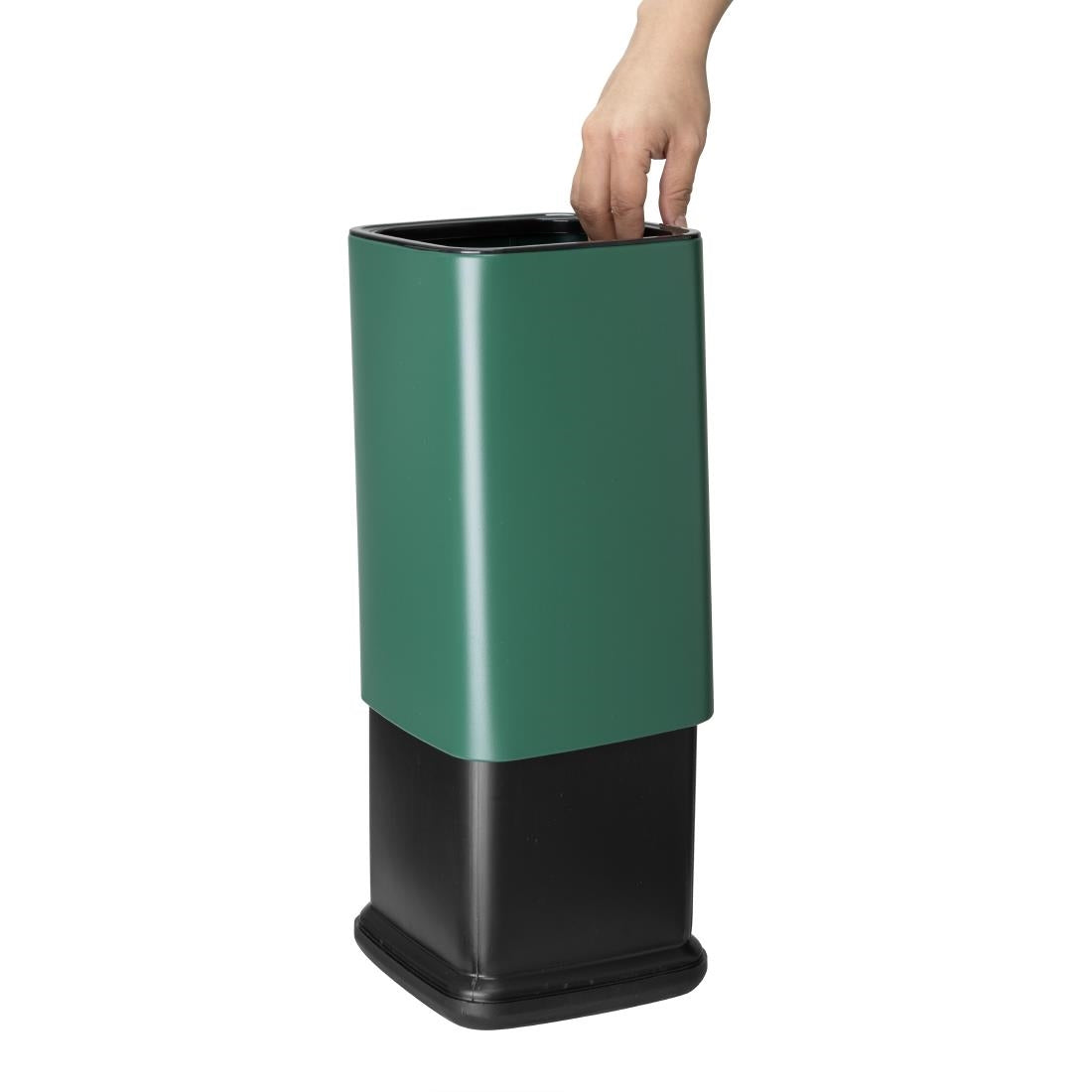 Bolero Square Waste Bin Green 7Ltr (Removable outer shell | Material: Polypropylene | 310(H)x179(W)x178(D)mm) • PAS-HX261