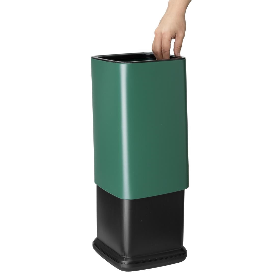 Bolero Square Waste Bin Green 10Ltr (Removable outer shell | Material: Polypropylene | 353(H)x199(L)x198(W)mm) • PAS-HX262