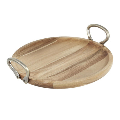 Olympia Round Dish Acacia Wood Metal Handles 345x305x80mm (345(L)x305(W)x80(H)mm | Material: Acacia Wood) • PAS-HX388