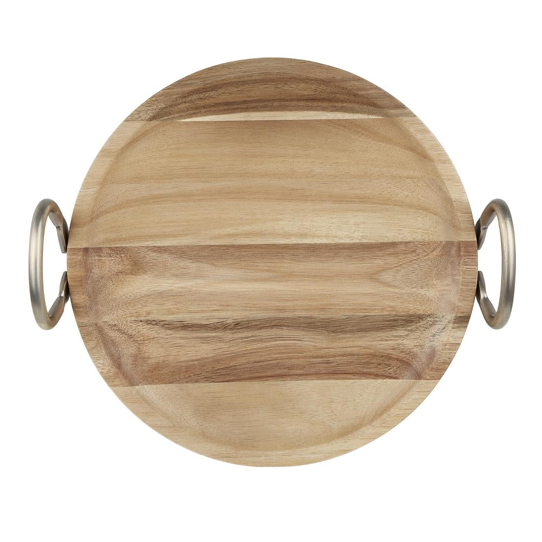Olympia Round Dish Acacia Wood Metal Handles 345x305x80mm (345(L)x305(W)x80(H)mm | Material: Acacia Wood) • PAS-HX388