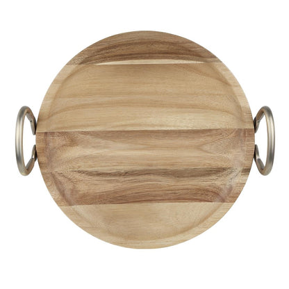 Olympia Round Dish Acacia Wood Metal Handles 345x305x80mm (345(L)x305(W)x80(H)mm | Material: Acacia Wood) • PAS-HX388