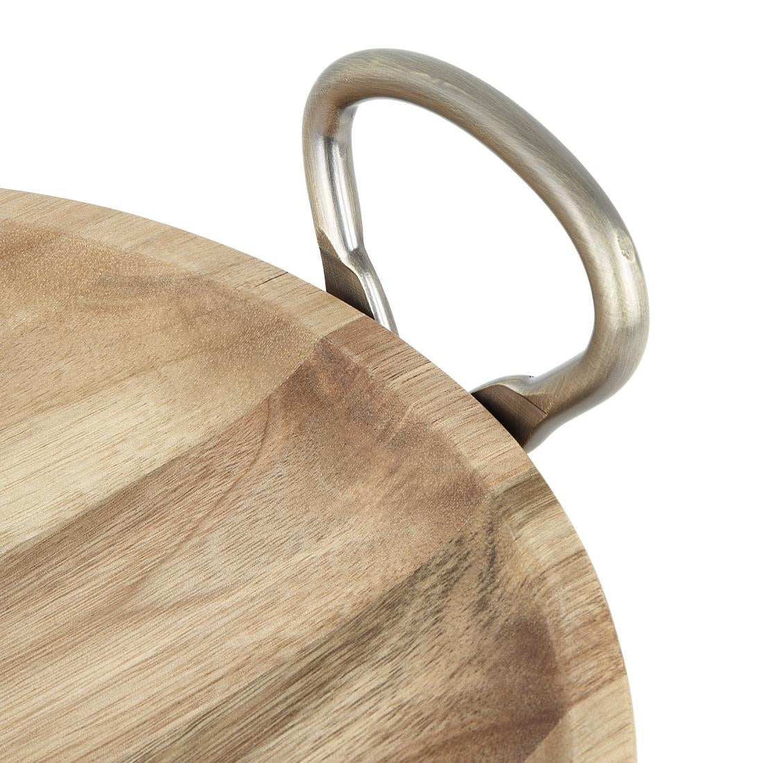 Olympia Round Dish Acacia Wood Metal Handles 345x305x80mm (345(L)x305(W)x80(H)mm | Material: Acacia Wood) • PAS-HX388