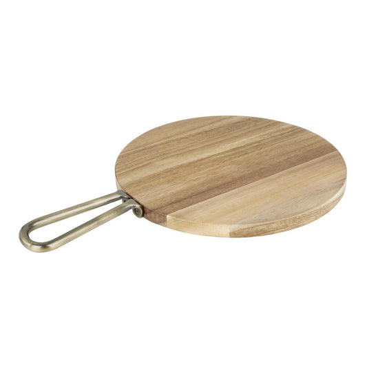 Olympia Round Paddle Board Acacia Wood Metal Handle 458x305mm (458(L)x305(W)x20(H)mm | Material: acacia wood) • PAS-HX389