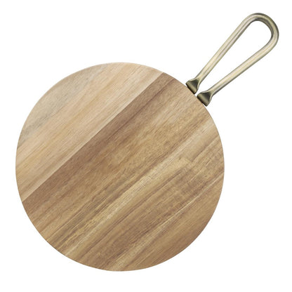 Olympia Round Paddle Board Acacia Wood Metal Handle 458x305mm (458(L)x305(W)x20(H)mm | Material: acacia wood) • PAS-HX389