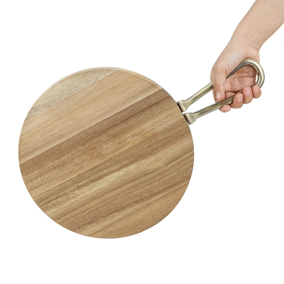 Olympia Round Paddle Board Acacia Wood Metal Handle 458x305mm (458(L)x305(W)x20(H)mm | Material: acacia wood) • PAS-HX389