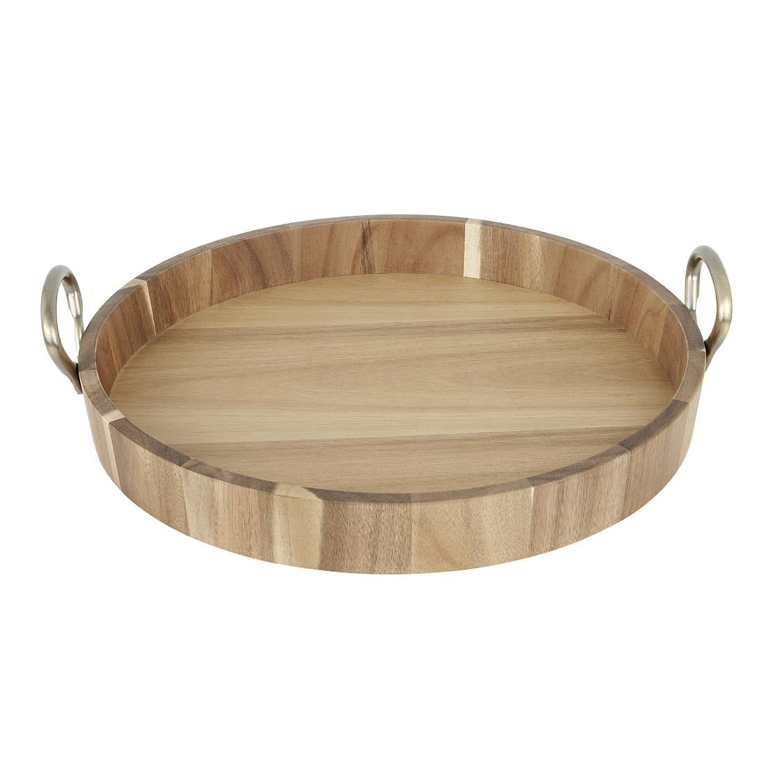 Olympia Round Tray Acacia Wood with Metal Handles 440x405x100mm (440(L)x405(W)x100(H)mm | Material: acacia wood) • PAS-HX393