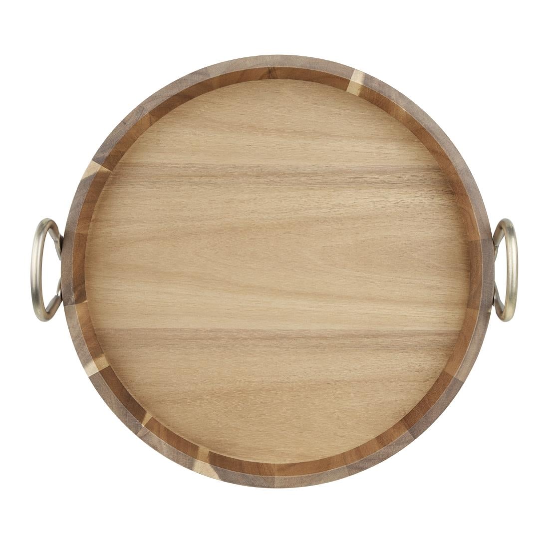 Olympia Round Tray Acacia Wood with Metal Handles 440x405x100mm (440(L)x405(W)x100(H)mm | Material: acacia wood) • PAS-HX393