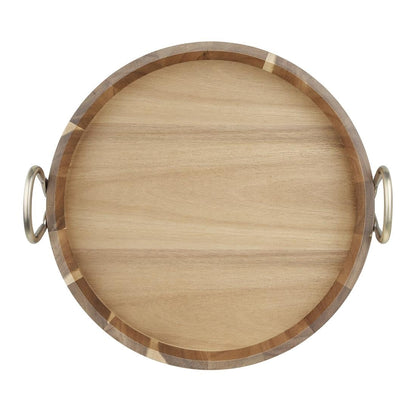 Olympia Round Tray Acacia Wood with Metal Handles 440x405x100mm (440(L)x405(W)x100(H)mm | Material: acacia wood) • PAS-HX393