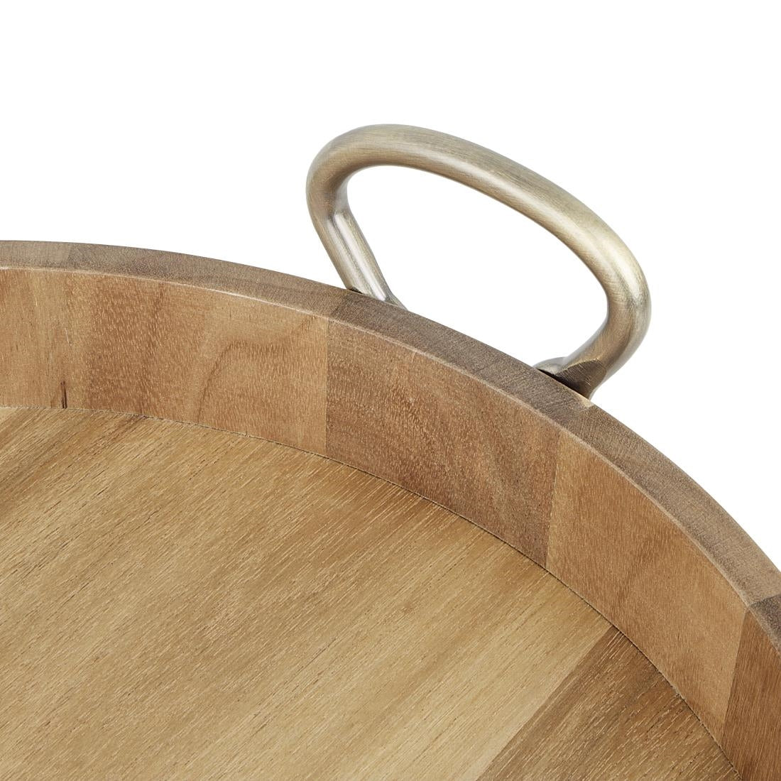 Olympia Round Tray Acacia Wood with Metal Handles 440x405x100mm (440(L)x405(W)x100(H)mm | Material: acacia wood) • PAS-HX393