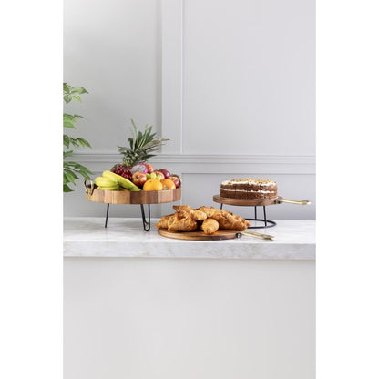 Olympia Round Tray Acacia Wood with Metal Handles 440x405x100mm (440(L)x405(W)x100(H)mm | Material: acacia wood) • PAS-HX393