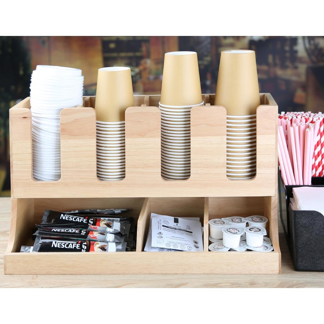 Olympia Cup and Condiment Station Hevea Wood 450x120x240mm • PAS-HX395