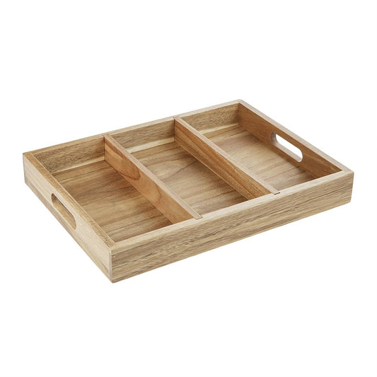 Olympia 3 Section Cutlery Tray Acacia Wood (380(L)x280(W)x50(H)mm | Material: Acacia Wood) • PAS-HX396