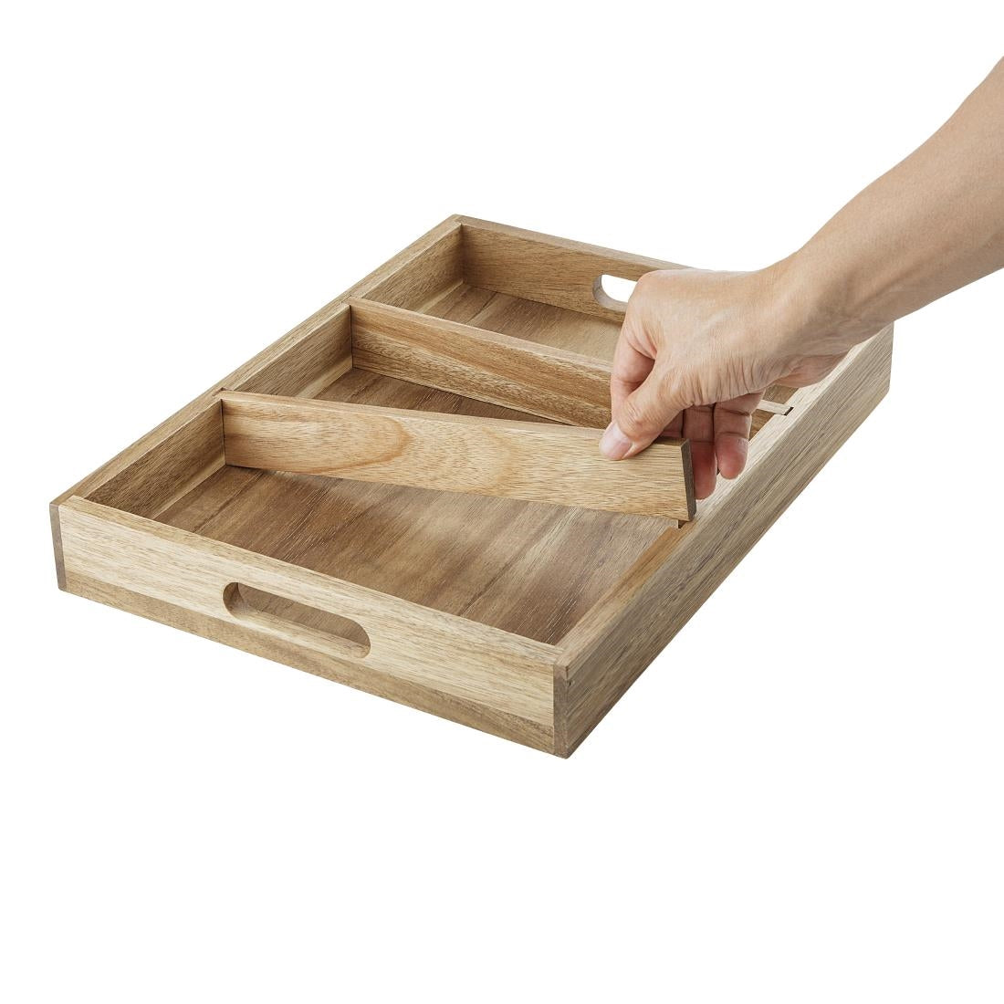 Olympia 3 Section Cutlery Tray Acacia Wood (380(L)x280(W)x50(H)mm | Material: Acacia Wood) • PAS-HX396