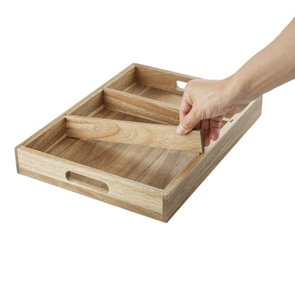 Olympia 3 Section Cutlery Tray Acacia Wood (380(L)x280(W)x50(H)mm | Material: Acacia Wood) • PAS-HX396