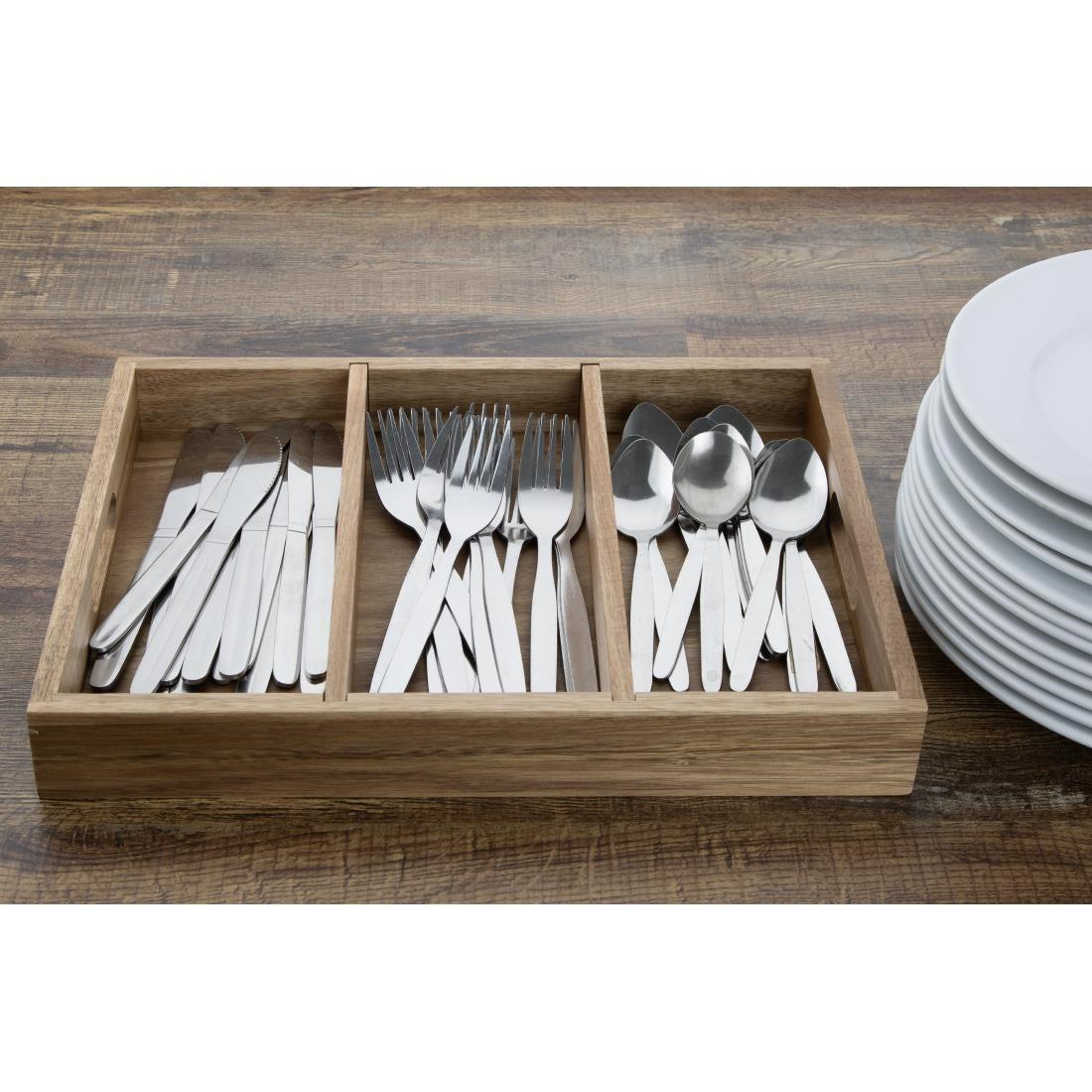 Olympia 3 Section Cutlery Tray Acacia Wood (380(L)x280(W)x50(H)mm | Material: Acacia Wood) • PAS-HX396