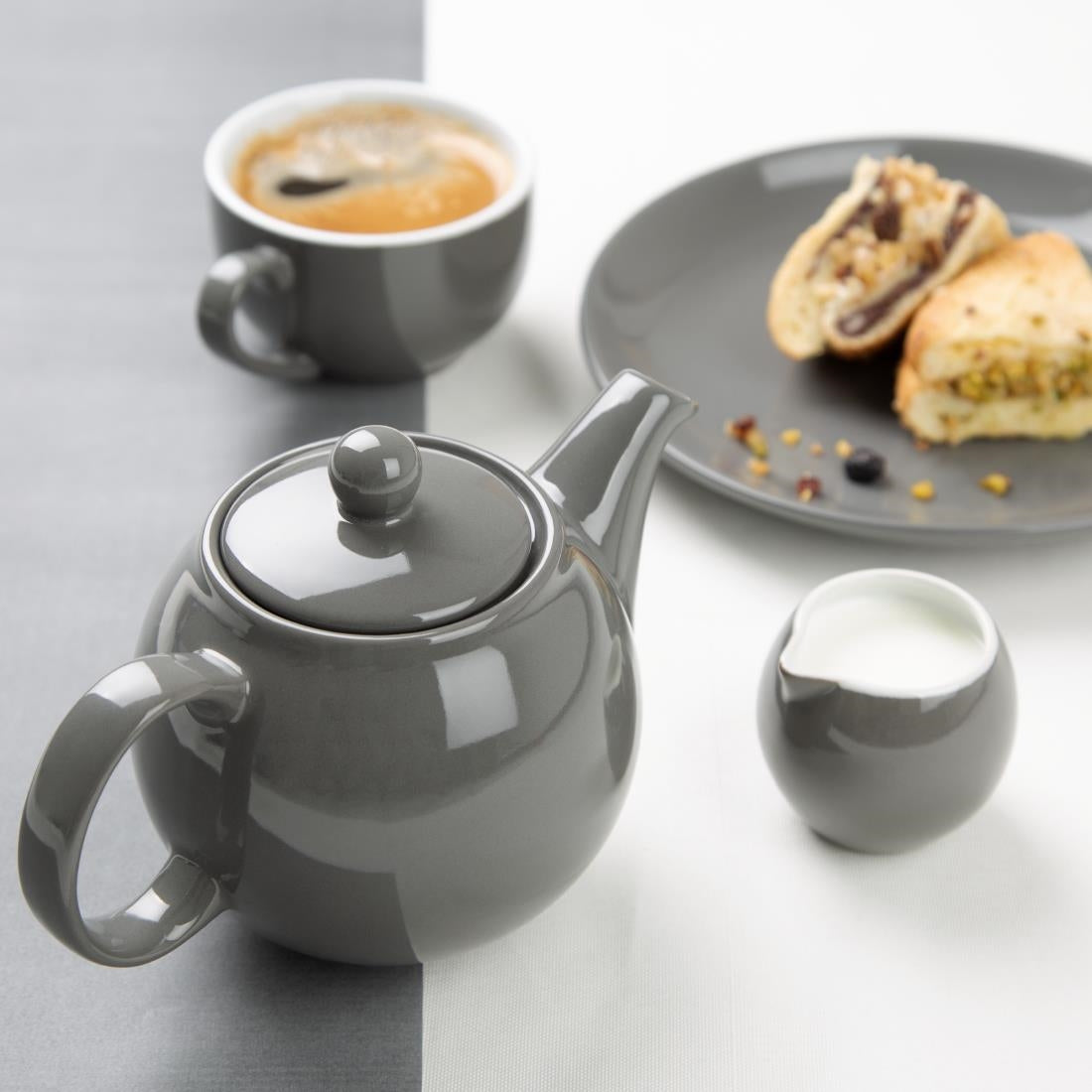 Olympia Café Teapot Charcoal - 450ml (2 Pack) (450ml | Material: Stoneware | Pack Quantity: 2) • PAS-HX797
