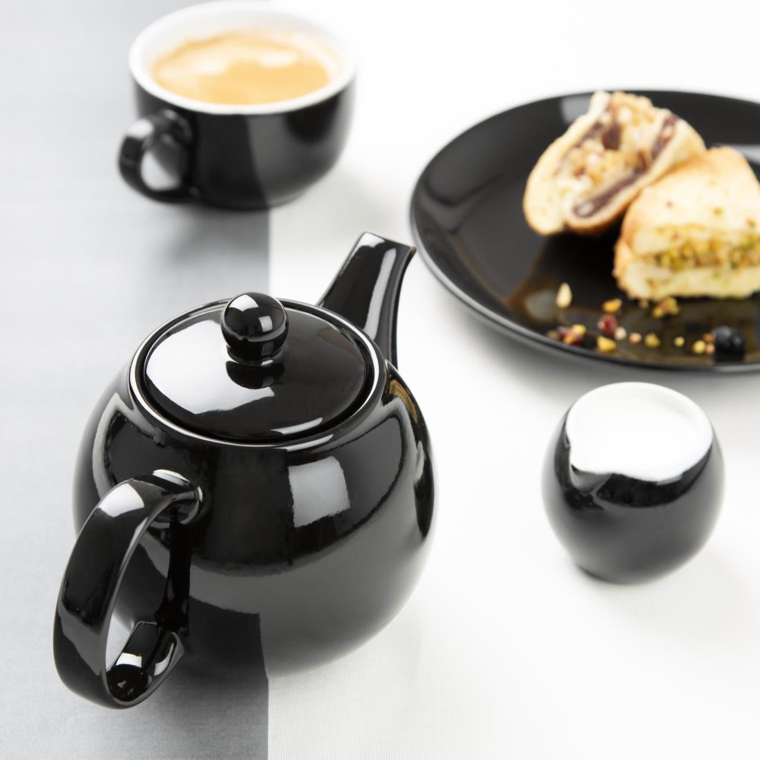Olympia Café Teapot Black - 450ml (2 Pack) (450ml | Material: stoneware | Pack quantity: 2) • PAS-HX799