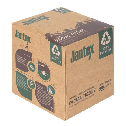 Jantex Green 100% Recycled Facial Tissue Cube 100 Sheets (36 Pack) (100 sheets per box | Pack quantity: 36) • PAS-HX931