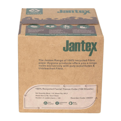 Jantex Green 100% Recycled Facial Tissue Cube 100 Sheets (36 Pack) (100 sheets per box | Pack quantity: 36) • PAS-HX931