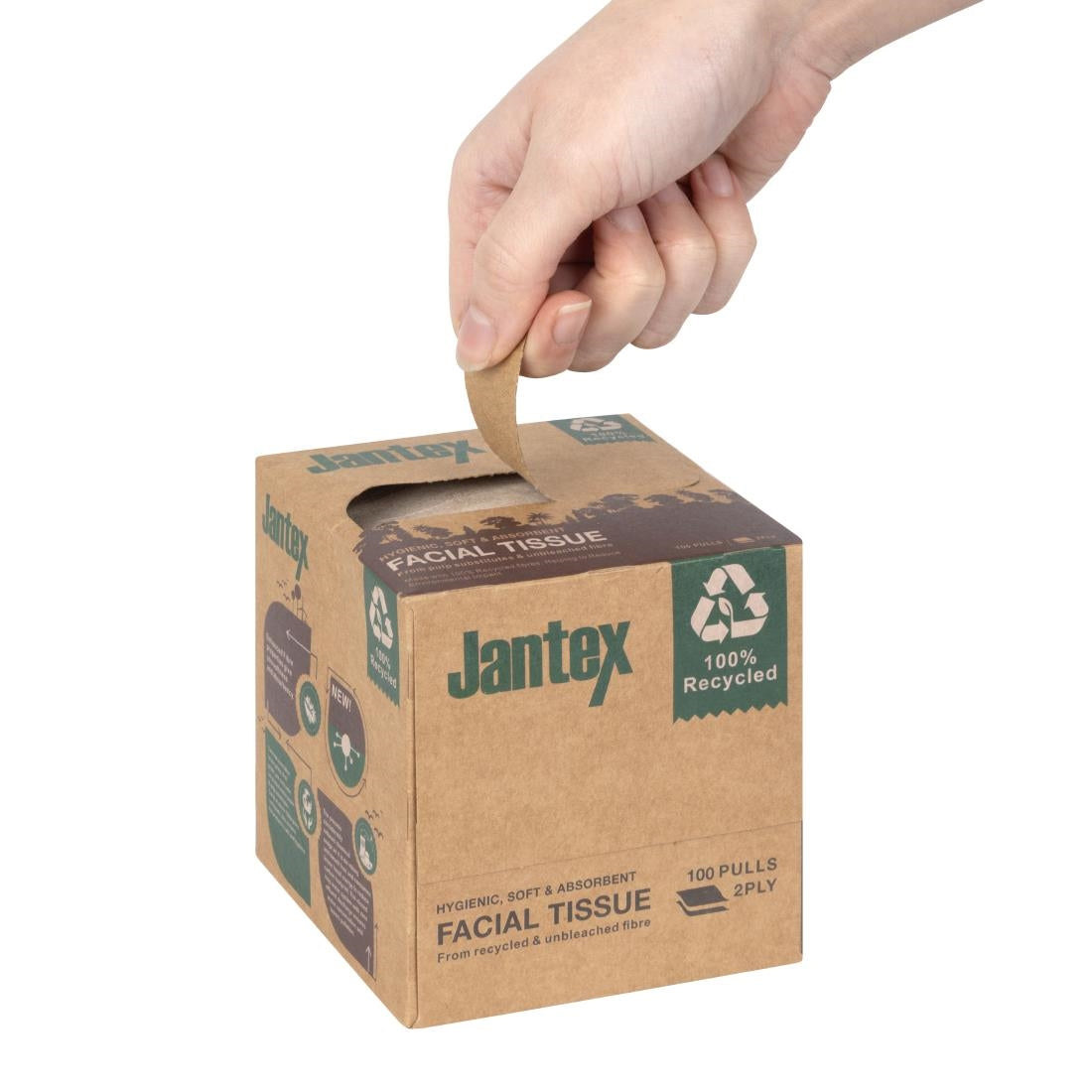 Jantex Green 100% Recycled Facial Tissue Cube 100 Sheets (36 Pack) (100 sheets per box | Pack quantity: 36) • PAS-HX931